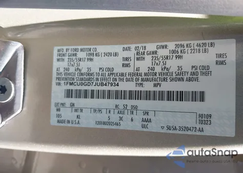 2018 Ford Escape Se from USA, damaged, VIN 1FMCU0GD7JUB47934